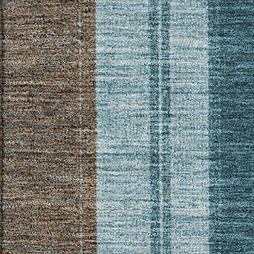 Teal And Brown Striped Washable Area Rug With UV Protection Photo 3