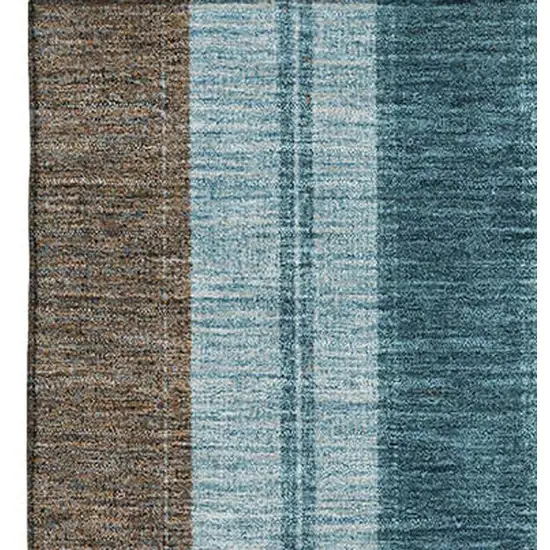 Teal And Brown Striped Washable Area Rug With UV Protection Photo 4