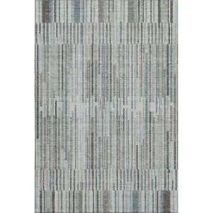 Photo of Teal And Brown Striped Washable Area Rug With UV Protection