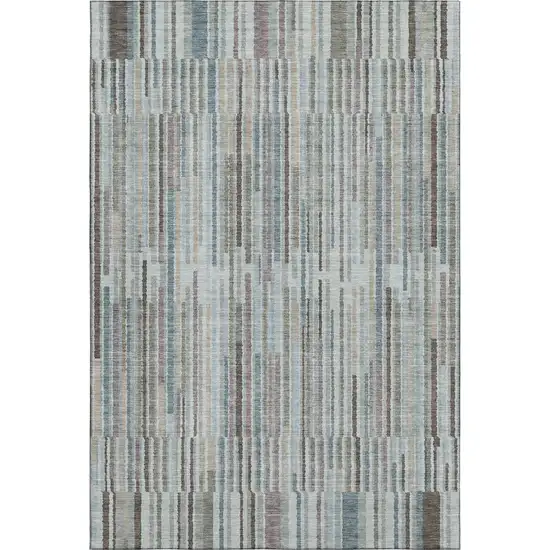 Teal And Brown Striped Washable Area Rug With UV Protection Photo 1