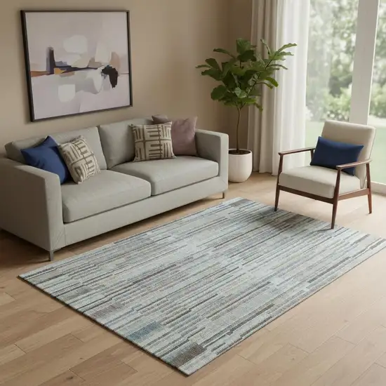 Teal And Brown Striped Washable Area Rug With UV Protection Photo 2