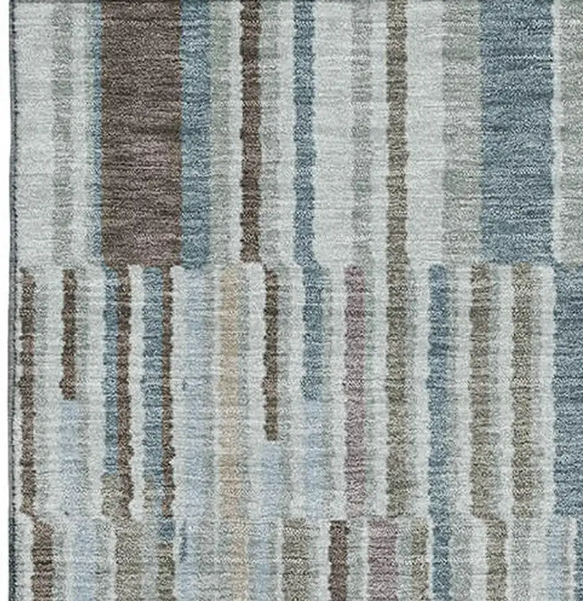 Teal And Brown Striped Washable Area Rug With UV Protection Photo 4