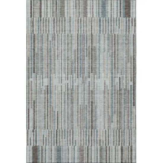 Teal And Brown Striped Washable Area Rug With UV Protection Photo 4