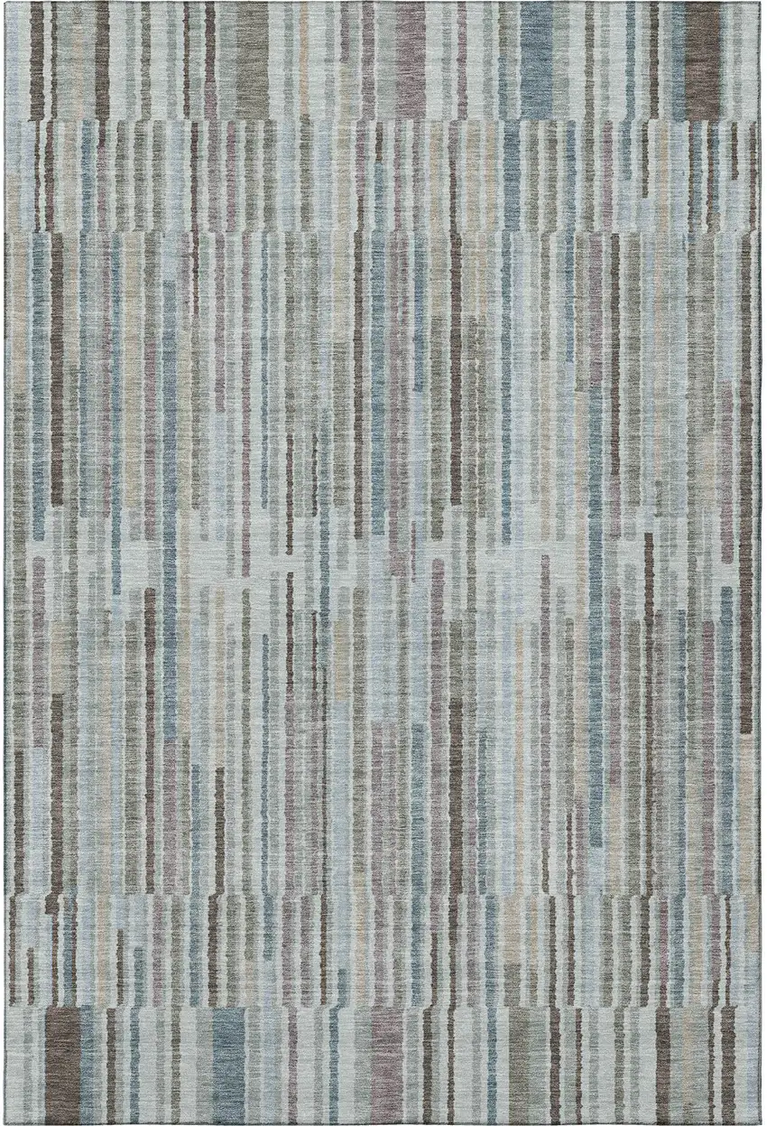 Teal And Brown Striped Washable Area Rug With UV Protection Photo 4