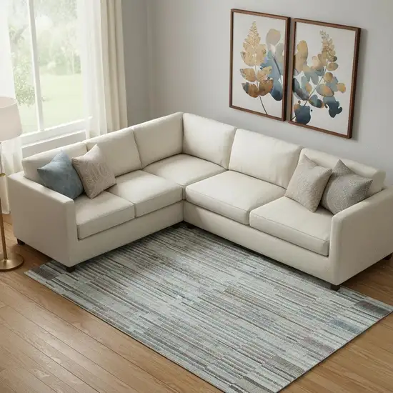 Teal And Brown Striped Washable Area Rug With UV Protection Photo 2