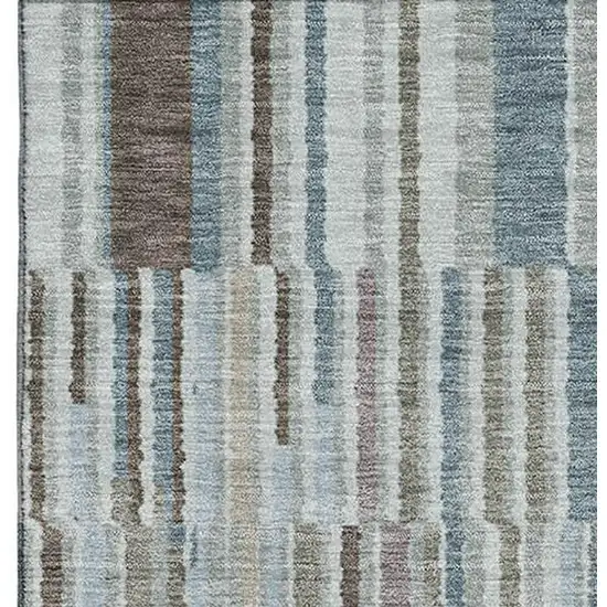 Teal And Brown Striped Washable Area Rug With UV Protection Photo 4