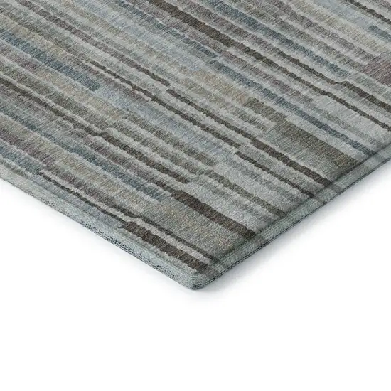 Teal And Brown Striped Washable Area Rug With UV Protection Photo 7