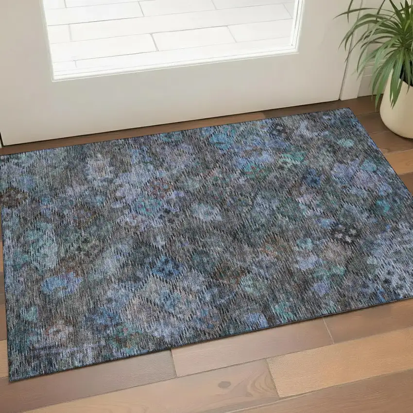 Teal And Charcoal Abstract Geometric Washable Area Rug With UV Protection Photo 1