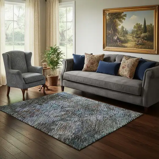 Teal And Charcoal Abstract Geometric Washable Area Rug With UV Protection Photo 1