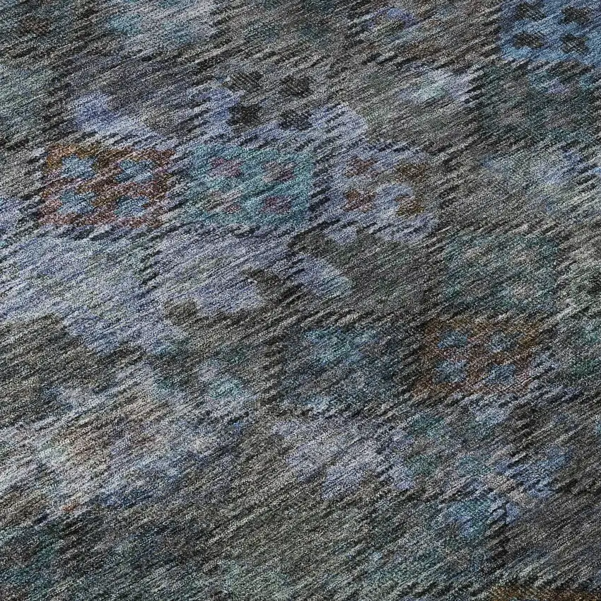 Teal And Charcoal Abstract Geometric Washable Area Rug With UV Protection Photo 1
