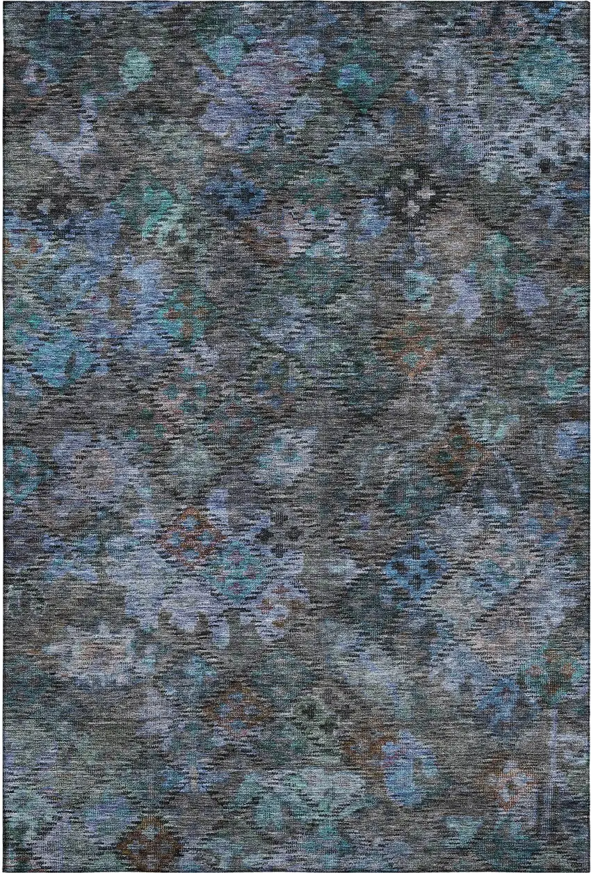 Teal And Charcoal Abstract Geometric Washable Area Rug With UV Protection Photo 5
