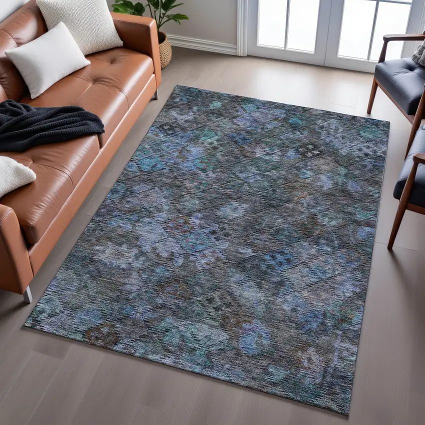 Teal And Charcoal Abstract Geometric Washable Area Rug With UV Protection Photo 4