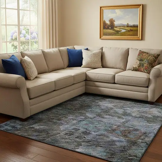 Teal And Charcoal Abstract Geometric Washable Area Rug With UV Protection Photo 2