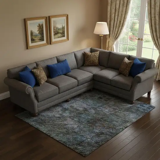 Teal And Charcoal Abstract Geometric Washable Area Rug With UV Protection Photo 2