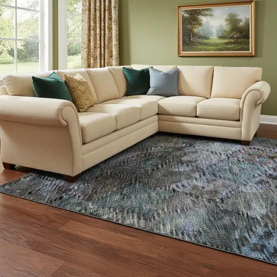 Teal And Charcoal Abstract Geometric Washable Area Rug With UV Protection Photo 2