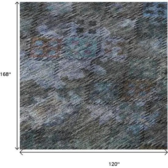 Teal And Charcoal Abstract Geometric Washable Area Rug With UV Protection Photo 9