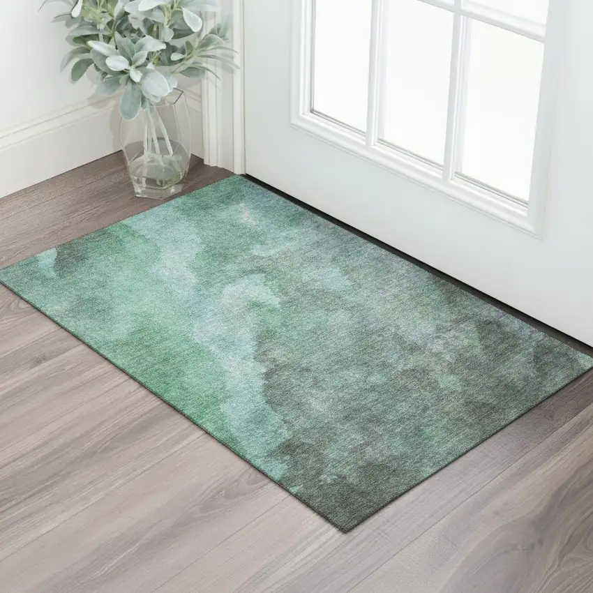 Teal And Charcoal Abstract Washable Area Rug With UV Protection Photo 2