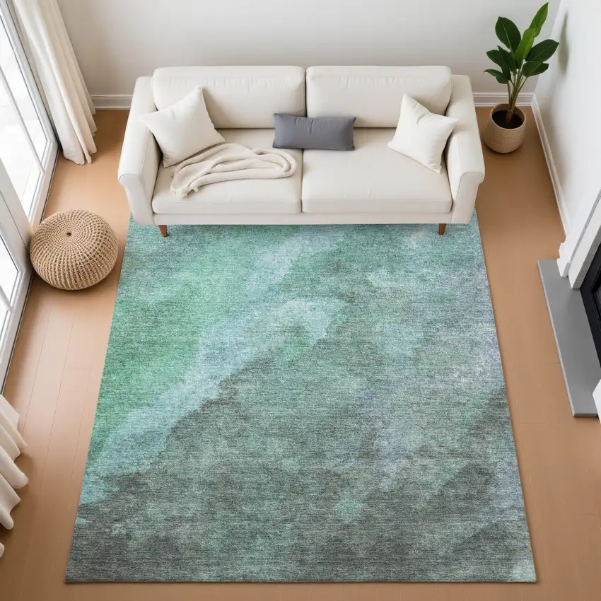 Teal And Charcoal Abstract Washable Area Rug With UV Protection Photo 5