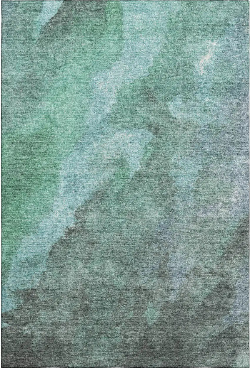 Teal And Charcoal Abstract Washable Area Rug With UV Protection Photo 1
