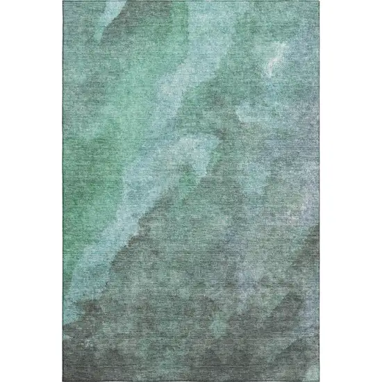 Teal And Charcoal Abstract Washable Area Rug With UV Protection Photo 1