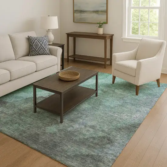 Teal And Charcoal Abstract Washable Area Rug With UV Protection Photo 6