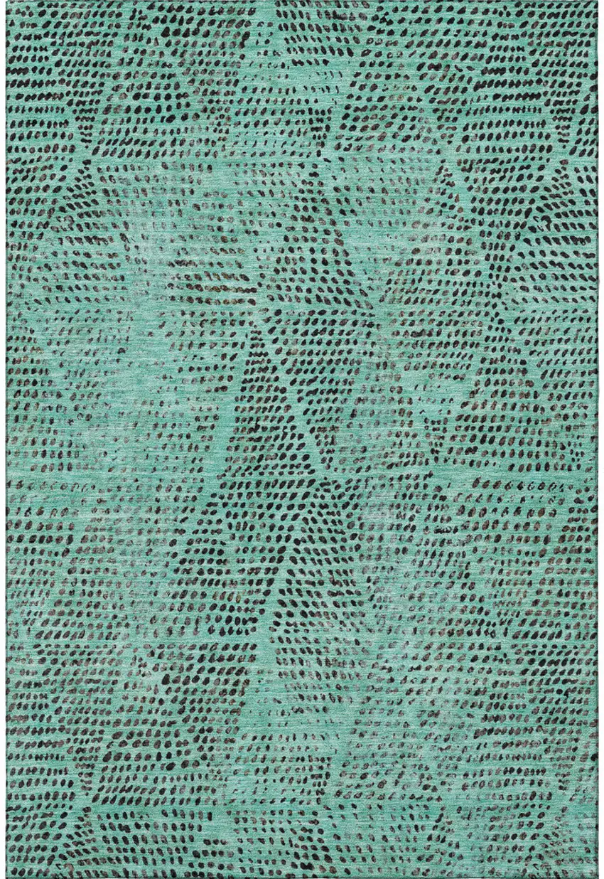 Teal And Charcoal Diamond Washable Area Rug With UV Protection Photo 3