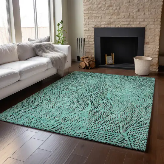Teal And Charcoal Diamond Washable Area Rug With UV Protection Photo 4