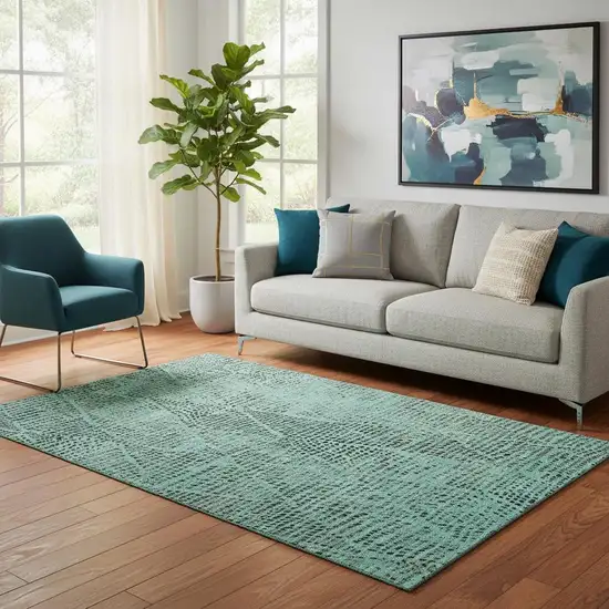 Teal And Charcoal Diamond Washable Area Rug With UV Protection Photo 1