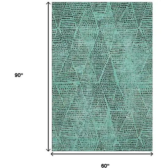 Teal And Charcoal Diamond Washable Area Rug With UV Protection Photo 9