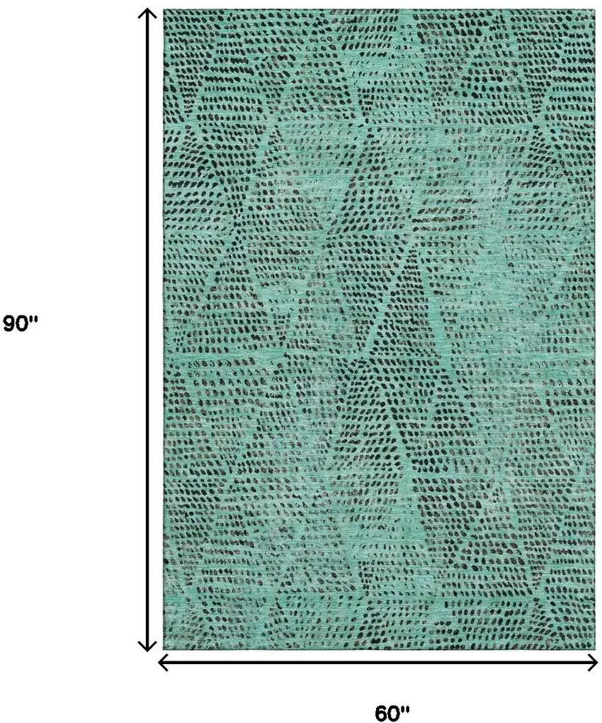 Teal And Charcoal Diamond Washable Area Rug With UV Protection Photo 9