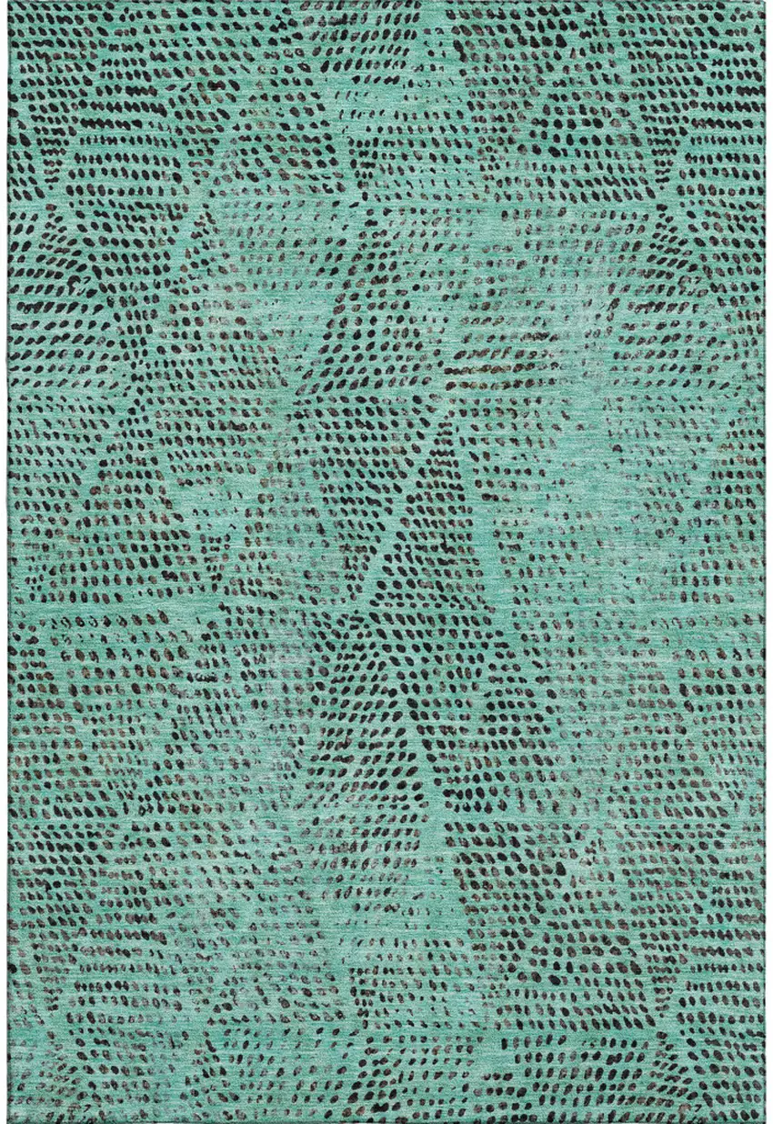 Teal And Charcoal Diamond Washable Area Rug With UV Protection Photo 1