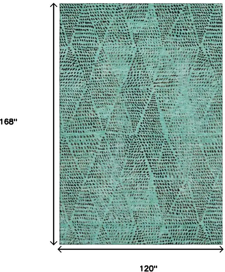 Teal And Charcoal Diamond Washable Area Rug With UV Protection Photo 3
