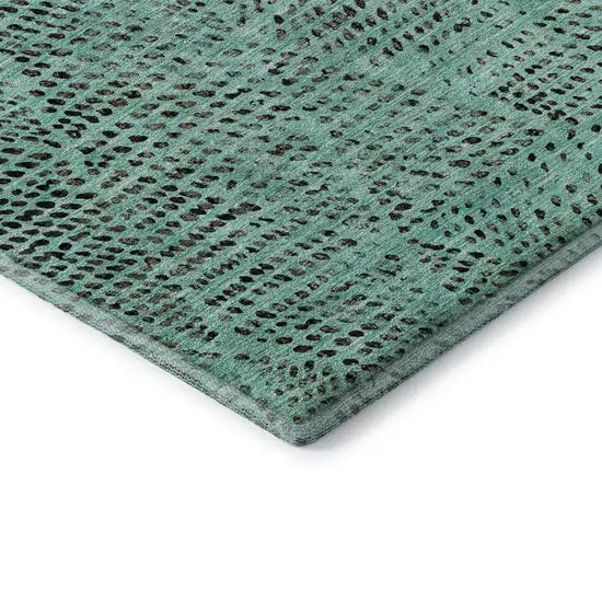 Teal And Charcoal Diamond Washable Area Rug With UV Protection Photo 7