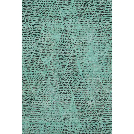 Teal And Charcoal Diamond Washable Area Rug With UV Protection Photo 1