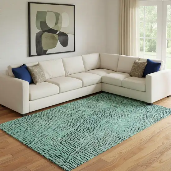 Teal And Charcoal Diamond Washable Area Rug With UV Protection Photo 1