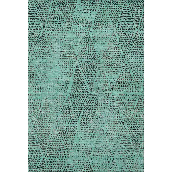 Teal And Charcoal Diamond Washable Area Rug With UV Protection Photo 3
