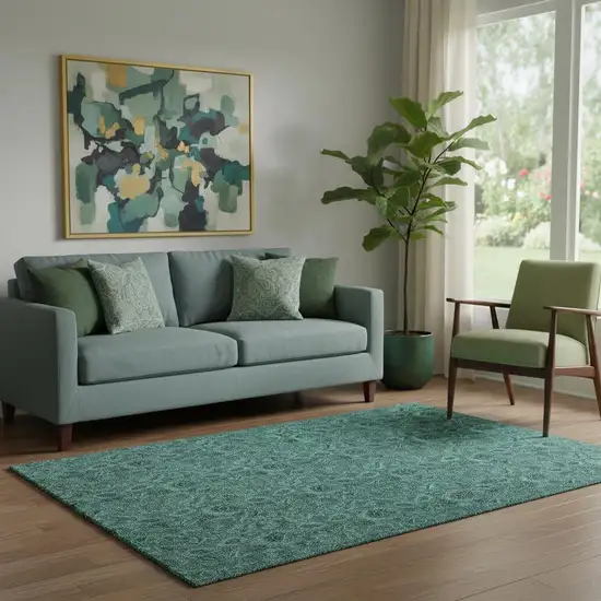 Teal And Charcoal Floral Washable Area Rug With UV Protection Photo 1