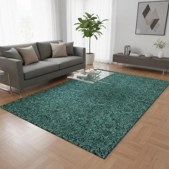 Teal And Charcoal Floral Washable Area Rug With UV Protection Photo 1