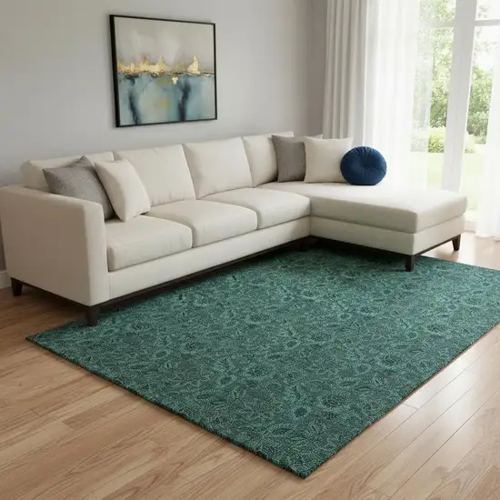 Teal And Charcoal Floral Washable Area Rug With UV Protection Photo 1