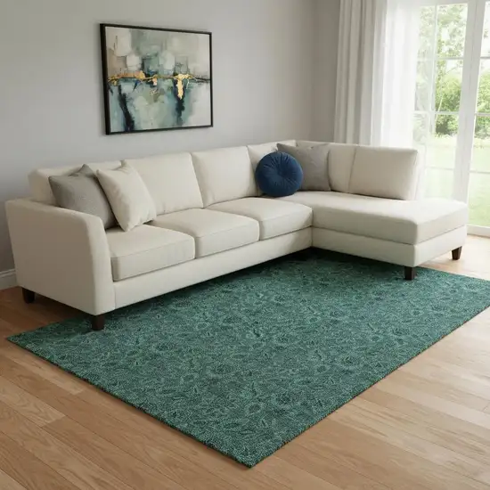 Teal And Charcoal Floral Washable Area Rug With UV Protection Photo 1