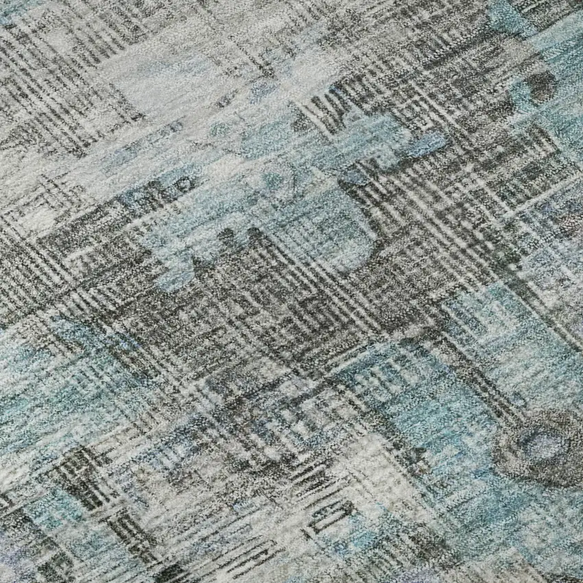 Teal And Charcoal Oriental Washable Area Rug With UV Protection Photo 9