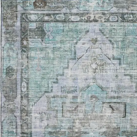 Teal And Charcoal Oriental Washable Area Rug With UV Protection Photo 2