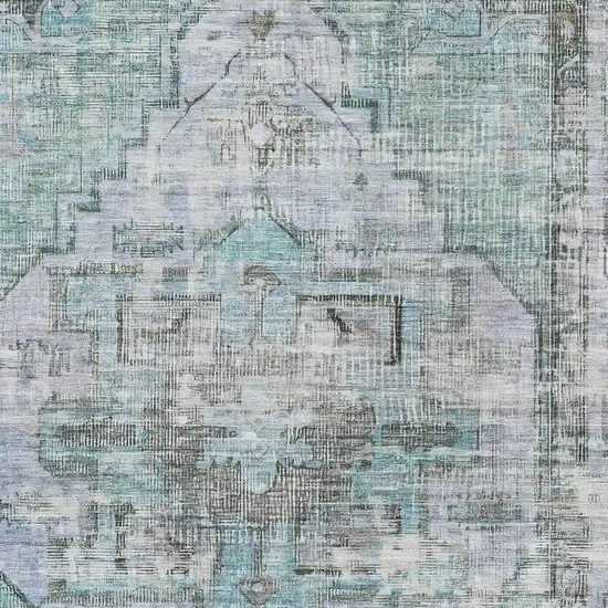Teal And Charcoal Oriental Washable Area Rug With UV Protection Photo 2