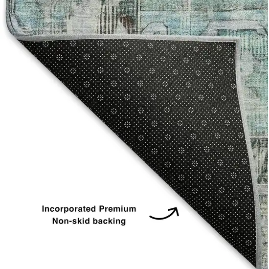 Teal And Charcoal Oriental Washable Area Rug With UV Protection Photo 6