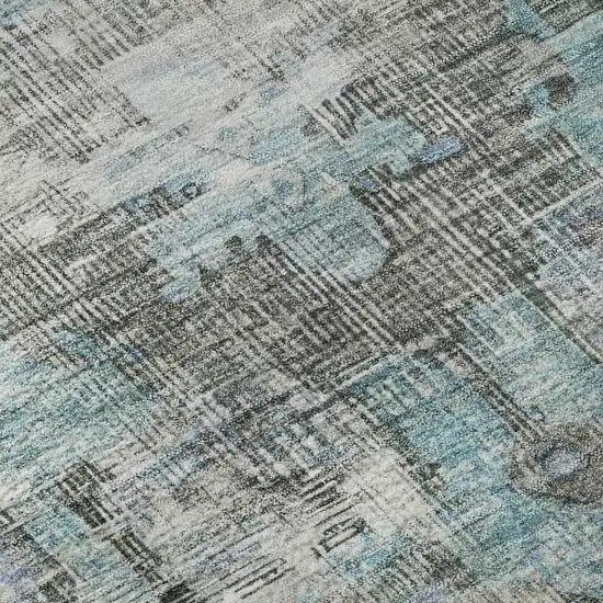 Teal And Charcoal Oriental Washable Area Rug With UV Protection Photo 9