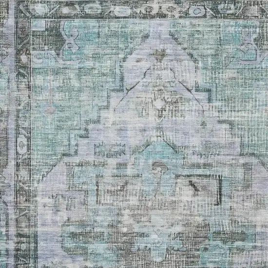 Teal And Charcoal Oriental Washable Area Rug With UV Protection Photo 2