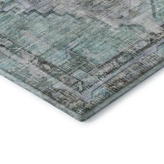 Teal And Charcoal Oriental Washable Area Rug With UV Protection Photo 7
