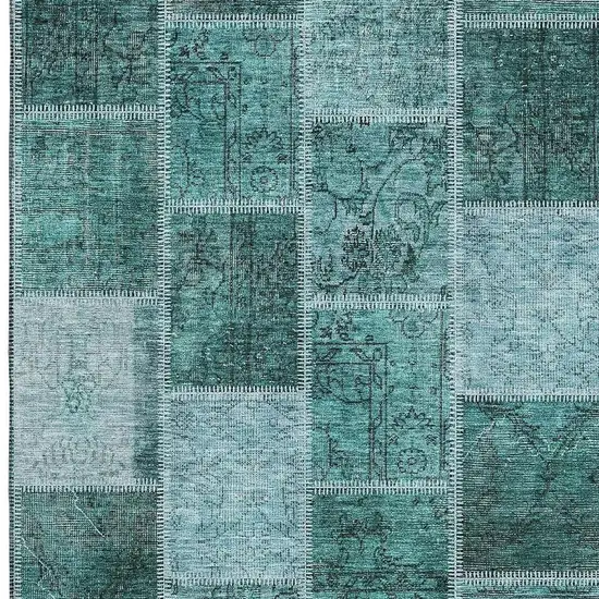 Teal And Charcoal Patchwork Washable Area Rug With UV Protection Photo 4