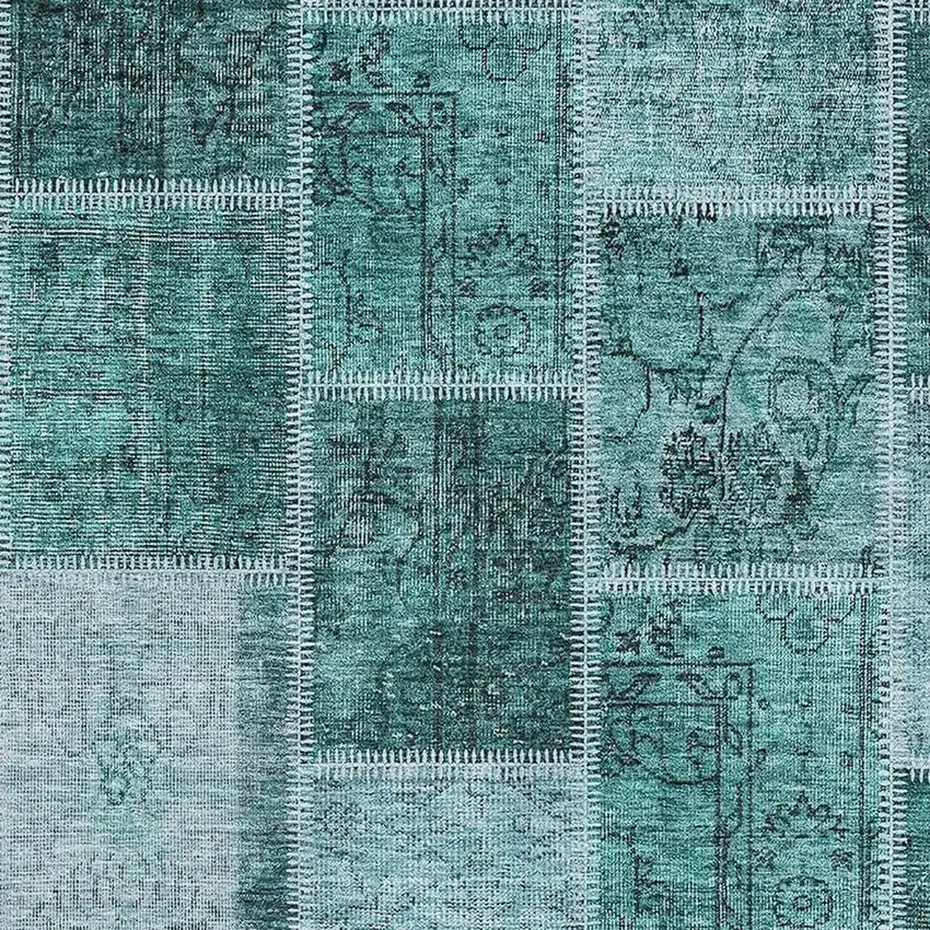 Teal And Charcoal Patchwork Washable Area Rug With UV Protection Photo 3