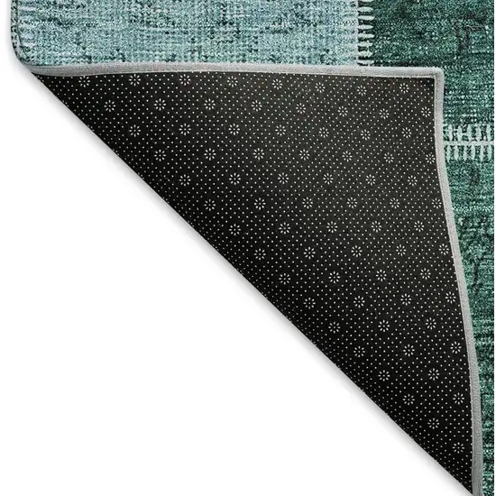 Teal And Charcoal Patchwork Washable Area Rug With UV Protection Photo 7